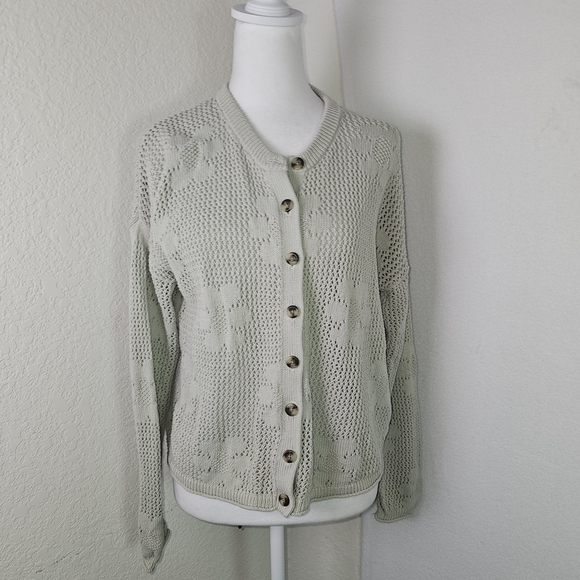 Madewell Floral Open-Stitch Cardigan Sweater Ashen Sage Sz S, Boxy - Picture 1 of 11